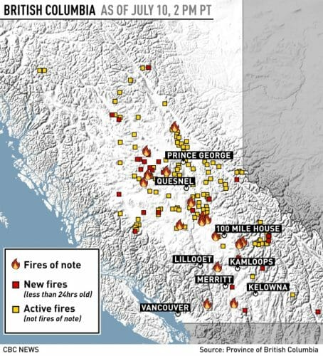 карта пожаров Канада