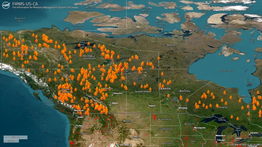 Карта лесных пожаров в Канаде в режиме реального времени