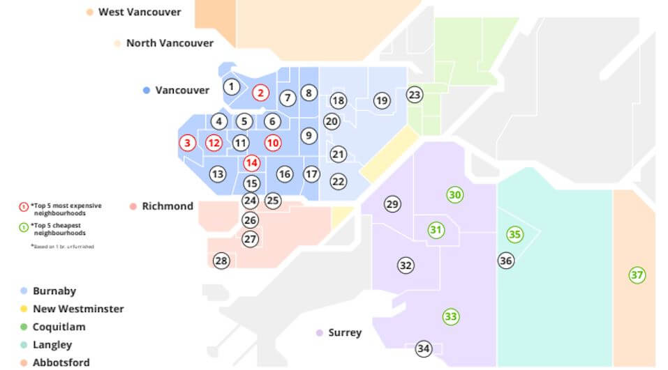 Самые доступные районы для аренды в Большом Ванкувере