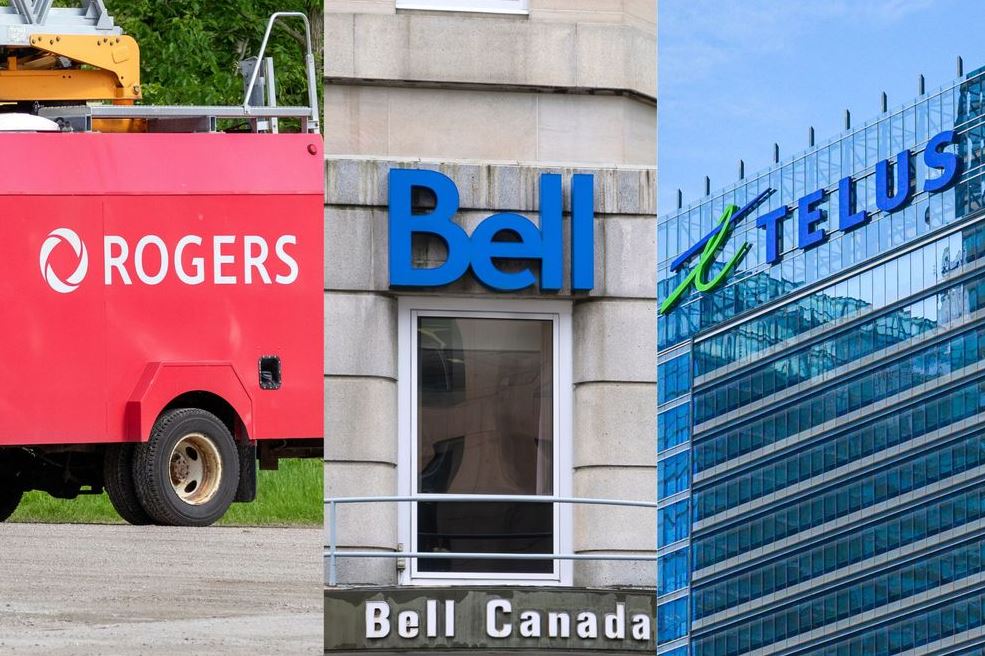 Сравнение медианной скорости загрузки провайдеров Bell, Rogers и Telus.