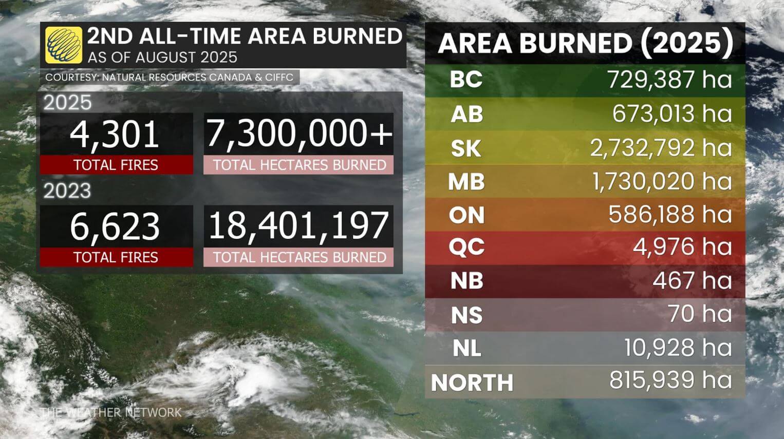 Количество пожаров в Канаде 2025