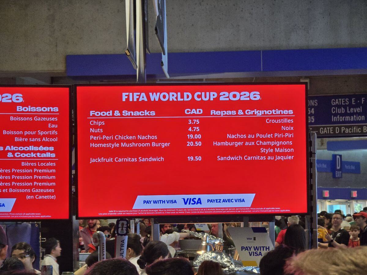 Цены на еду и напитки на чемпионате мира FIFA 2026 в Ванкувере Цены на еду и напитки на чемпионате мира FIFA 2026 в Ванкувере