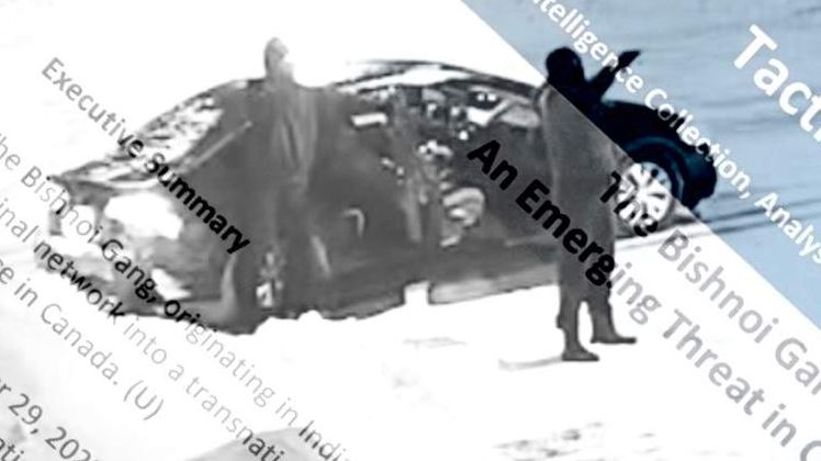 Ключевые члены индийской банды Бишной | Наш Ванкувер Collage graphic about an emerging threat in intelligence; a black-and-white photo of a crashed car with diagonal overlay text.