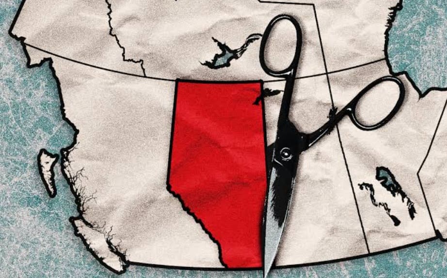 альберта сепарация последствия | Наш Ванкувер Illustration of a map of the western United States with Texas outlined in red being cut out with scissors on a map.